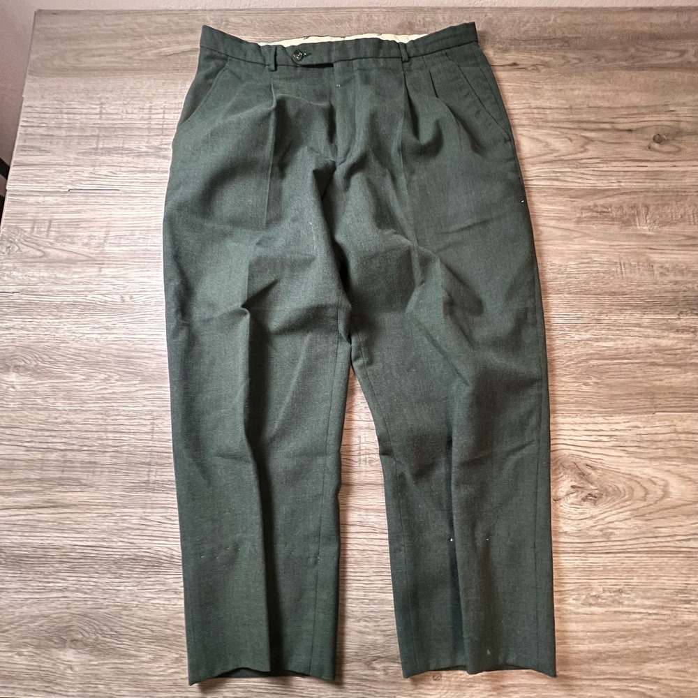 PUSH Trousers Mens 34x28 Forest Green Double Pleated Twill Vintage Pants